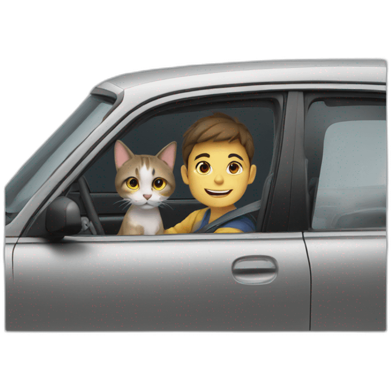 boy and cat in the car emoji