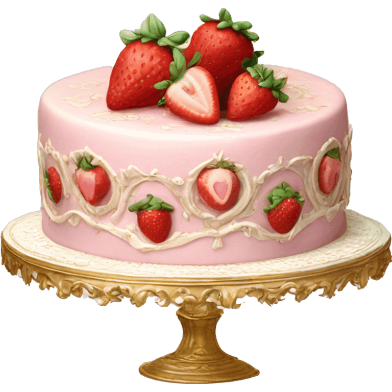 vintage rococo highly detailed pale pink cake with strawberries emoji