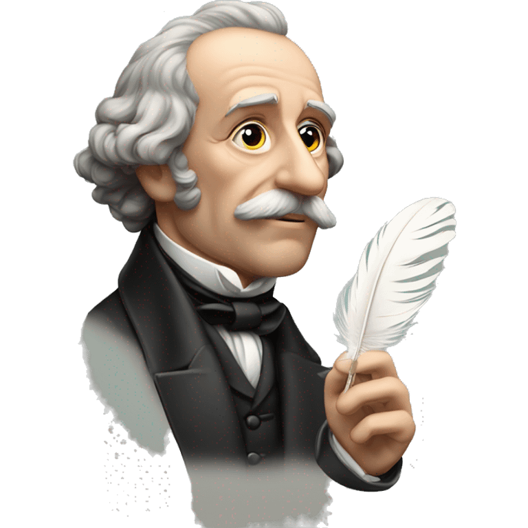 Charles Dickens holds a feather in his hand emoji