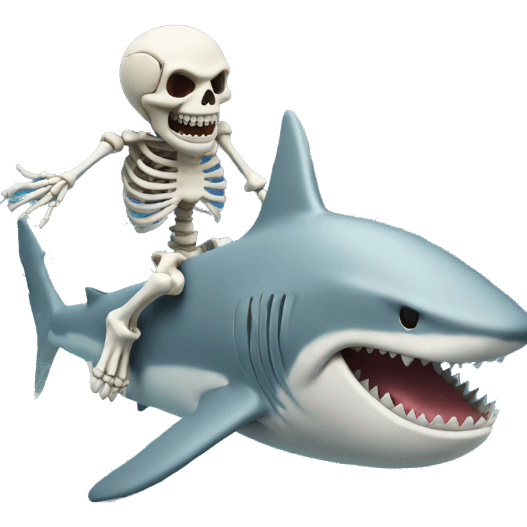 Skeleton riding a shark in the ocean emoji