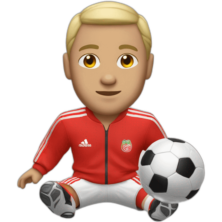 Man with little hair in red Adidas soccer tracksuit long pants emoji