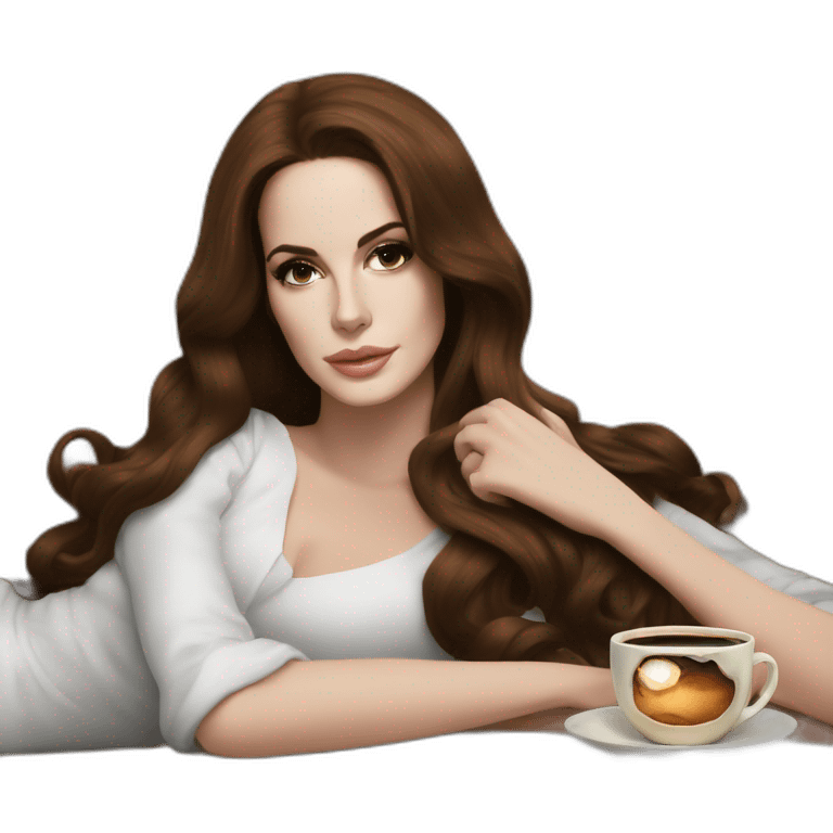 Lana del Rey laying on sofa with coffee emoji