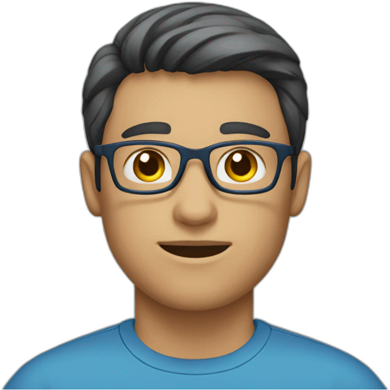 male employee dark short hair glasses blue shirt emoji