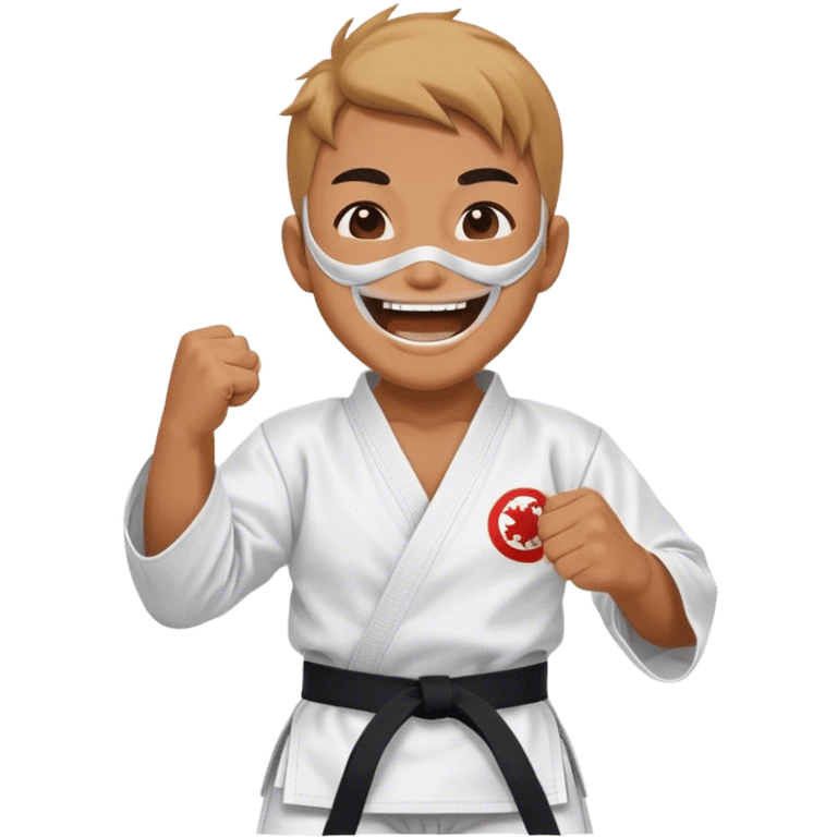 Minimal emoji of masked fighter laughing, wearing karate gi emoji