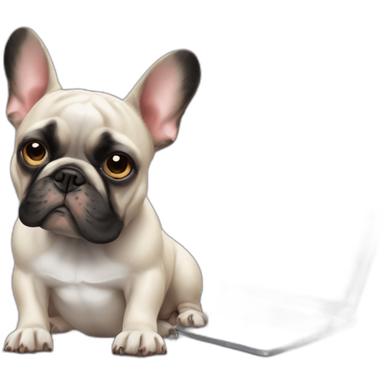 Unhappy FRENCH BULLDOg with laptop and mouse emoji