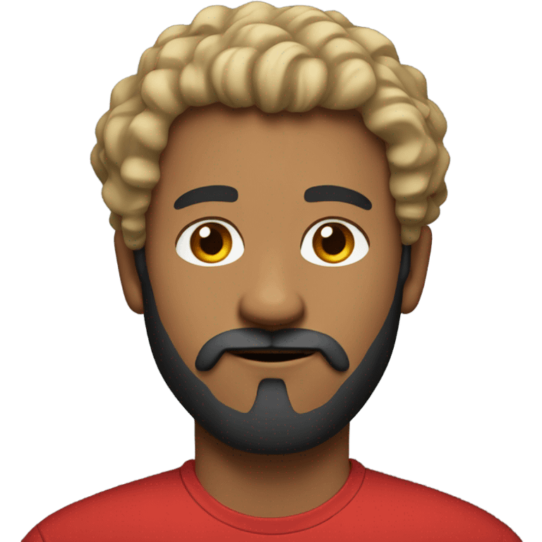 Man in red shirt tan skin curly black hair standing up beard and mustache  emoji