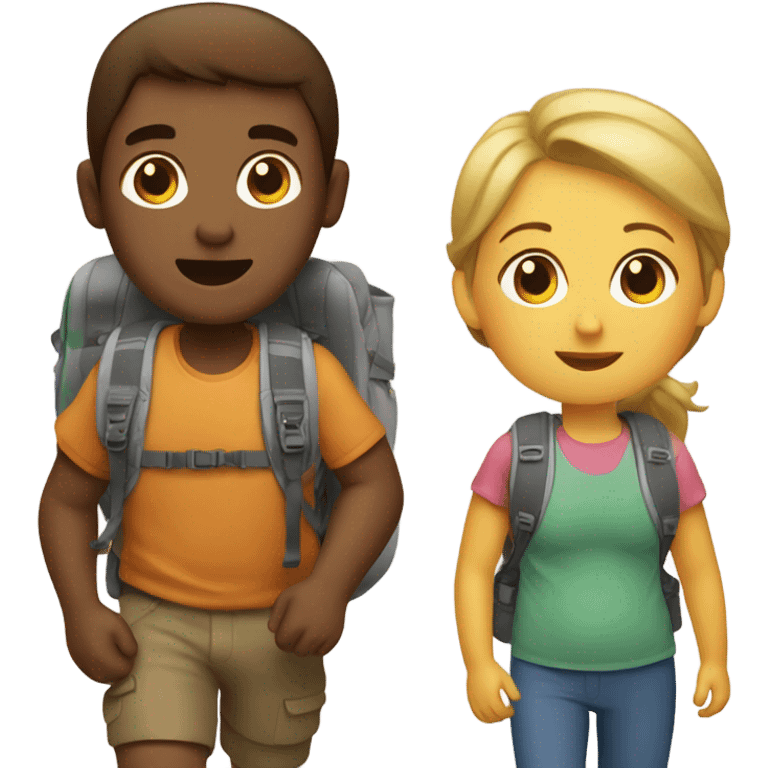 Woman, man, and baby hiking emoji