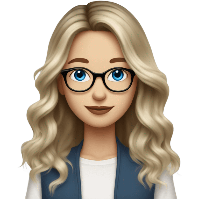 Shoulder length Balayage pale beautiful woman with glasses and blue eyes happy  emoji