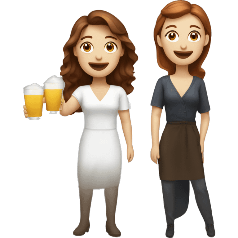 Two Caucasian women at happy hour, one with brown hair, the other with dark red hair emoji