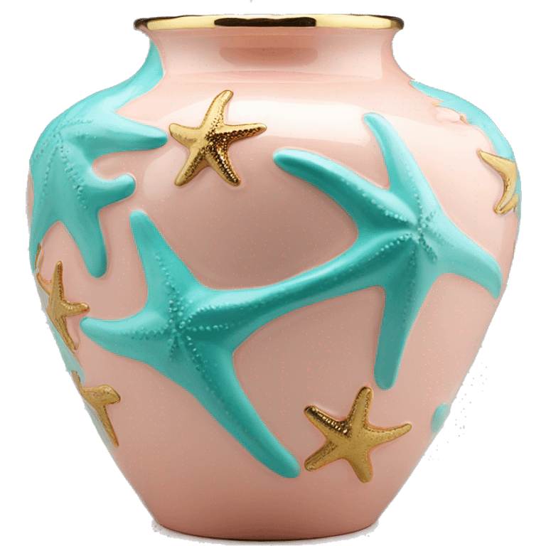 starfish vase, pale pink, turquoise, orange, gold trim emoji