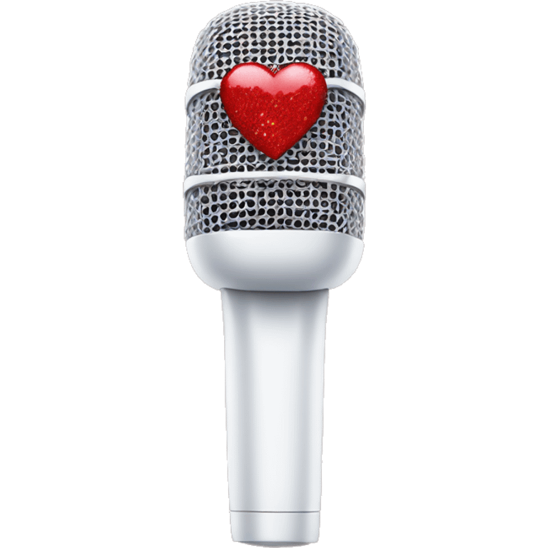 white microphone with red glitter heart on it  emoji