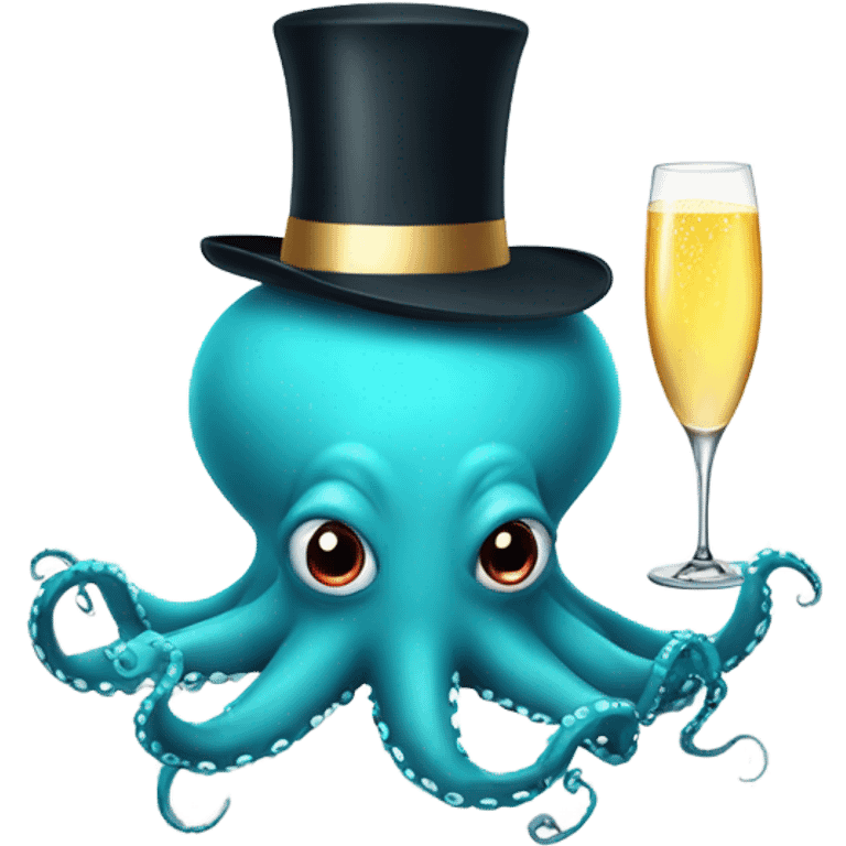 Happy new year octopus with hat and champagne  emoji