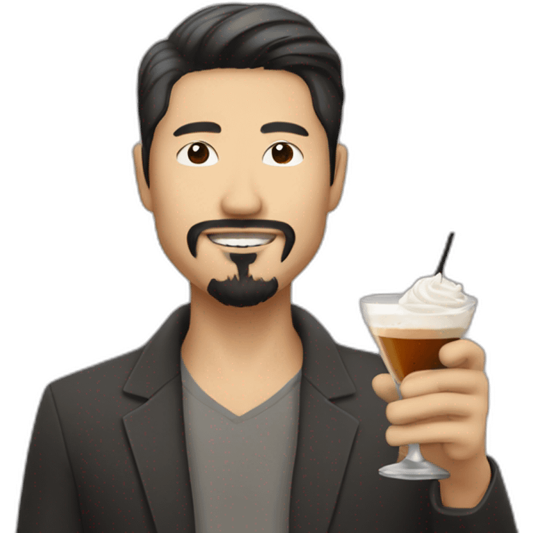 Asian guy with goatee and medium long hair drinking expresso martini emoji