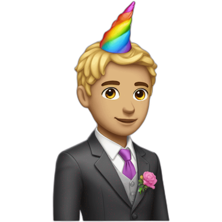 Posh-boy-with-suit-and-rainbow-unicorn-hat emoji