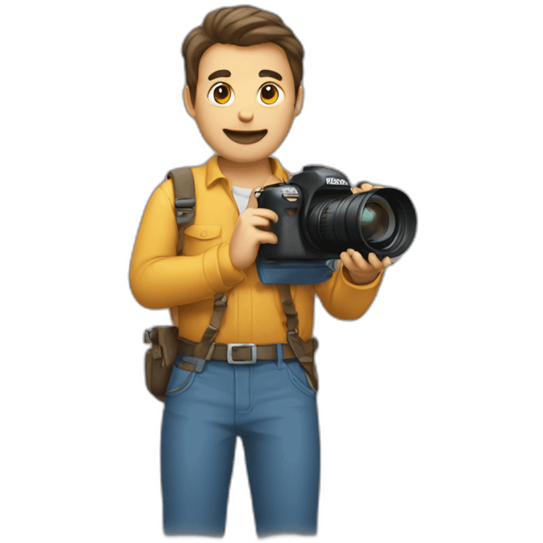 a man with camera an phone in his hand  emoji