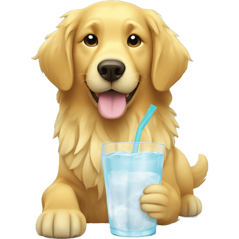 golden retriever drinking coconut water emoji