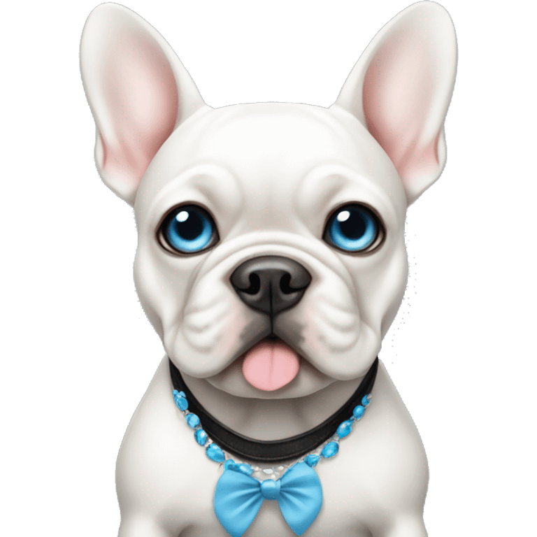 White French bulldog with blue eyes in a black dress emoji