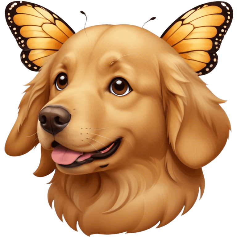 a golden retriever with a butterfly on nose emoji