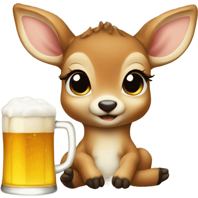 Baby deer with a beer emoji