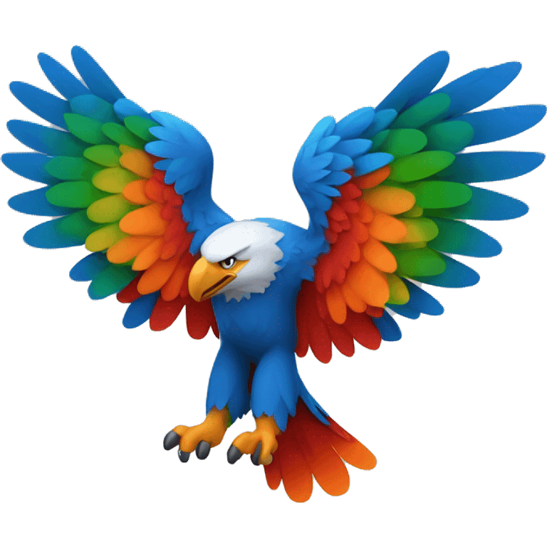 create a blue eagle with colorful wings in the colors: orange, red and green.  emoji