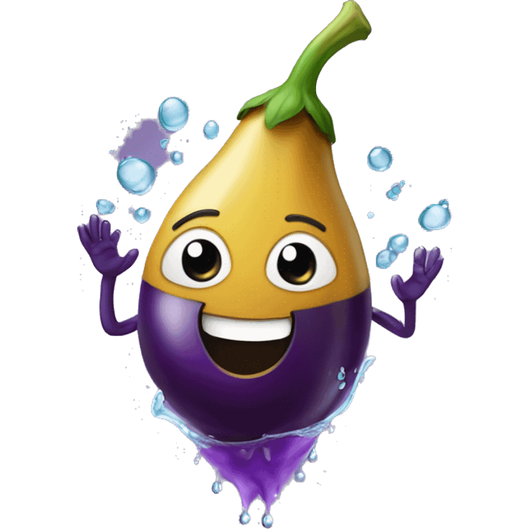 eggplant in a hand with water squirting out of the tip emoji