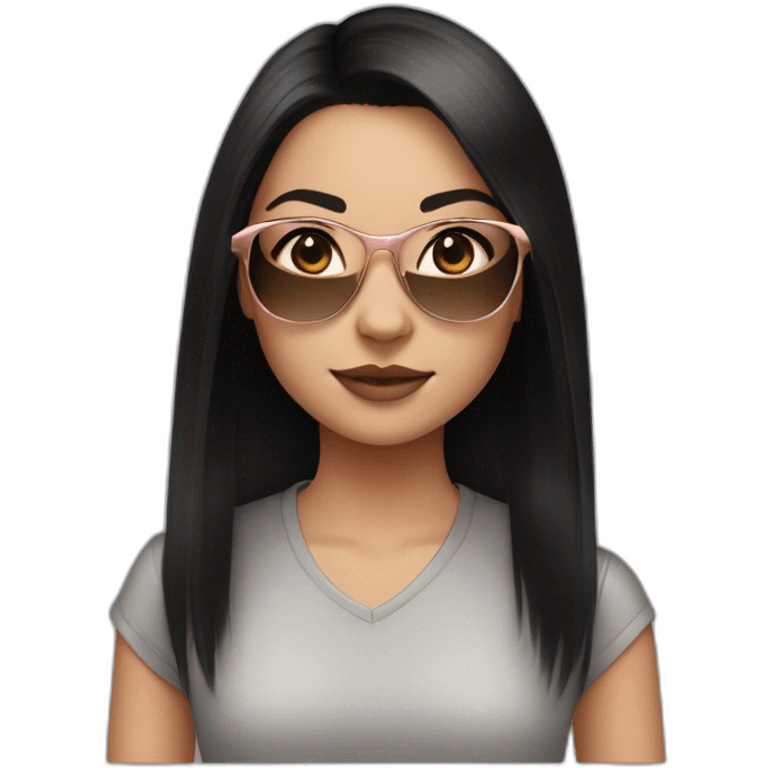 young white girl with rose gold glasses and black straight hair emoji