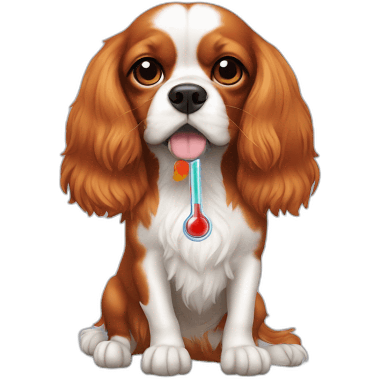 Cavalier-king Charles with a thermometer emoji