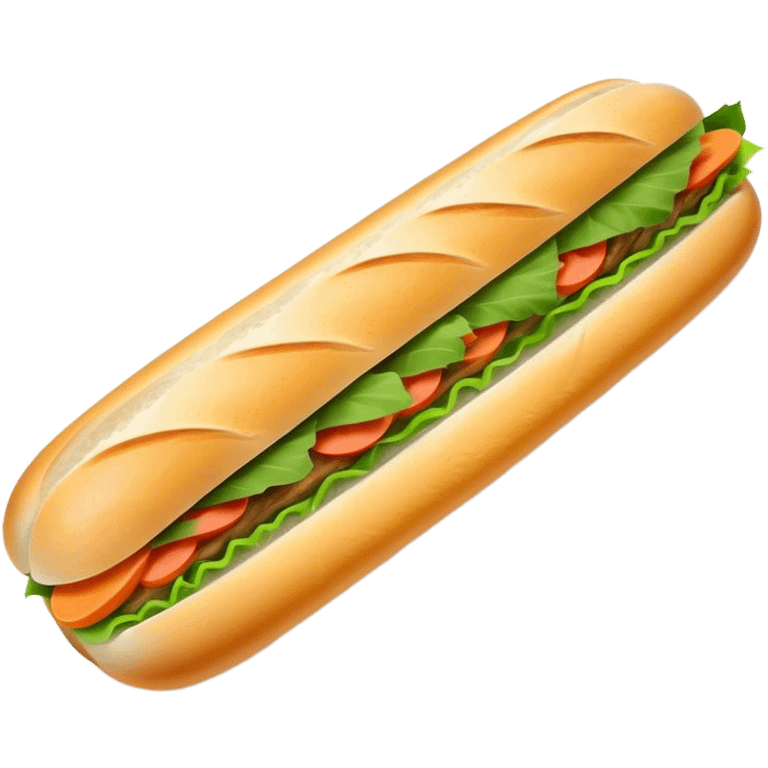 Banh Mi Cinematic Realistic Banh Mi Sandwich Dish Emoji, depicted as a simple, small baguette filled with fresh ingredients, rendered with crisp textures and vibrant, inviting lighting. emoji