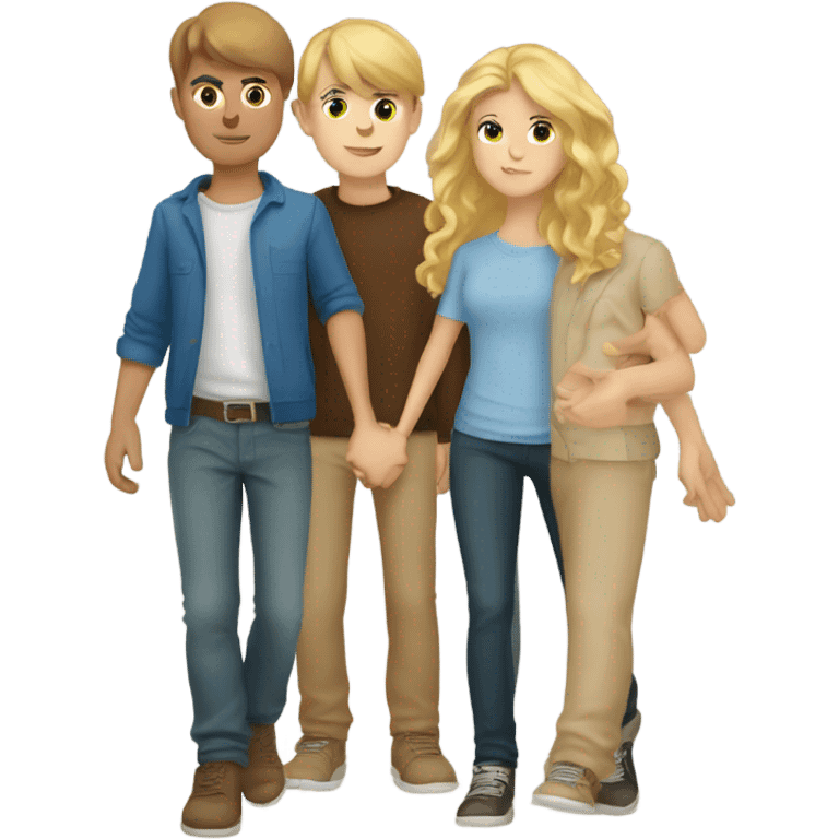 blonde girl with brunet boys holding their hands emoji