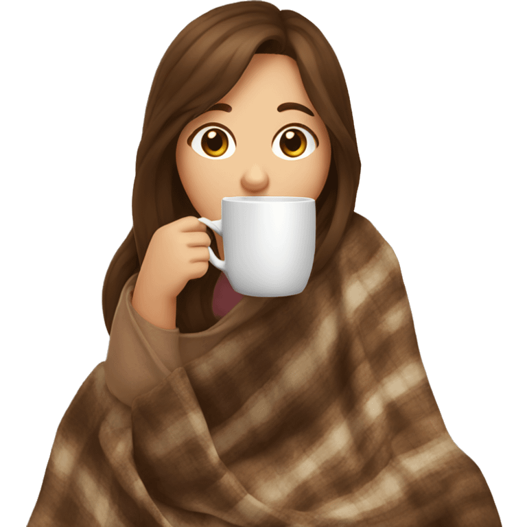 Brown hair Girl drinking coffee, with a cozy blanket emoji