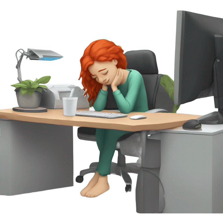 red hair woman glass taking a nap desk monitor emoji