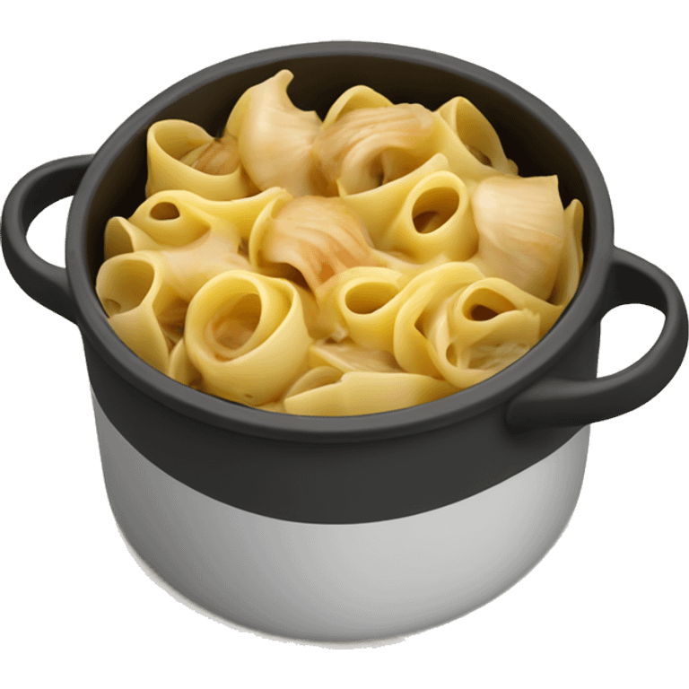 French onion pasta with chicken in a pot. The pasta are shaped like little shells emoji