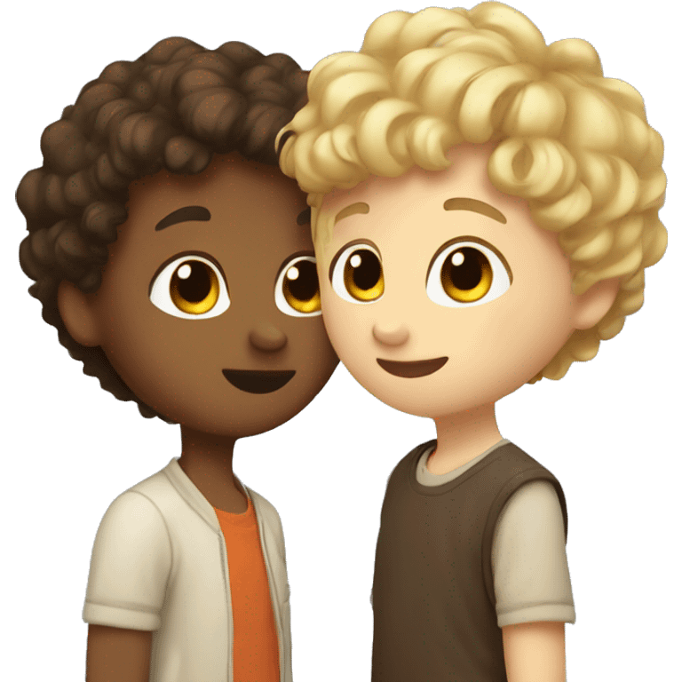 Girl with short blonde hair kiss boy with brown curly hair  emoji