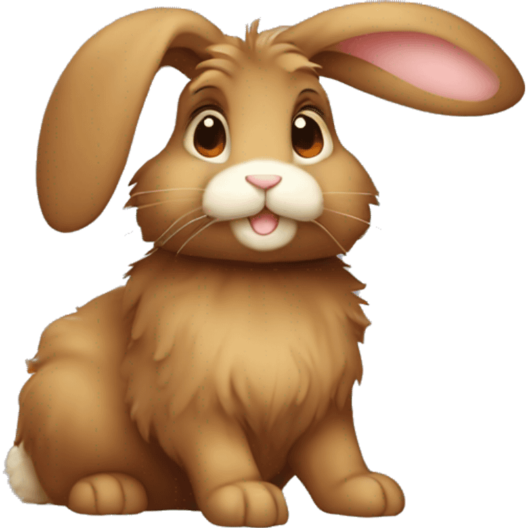 Cute feminine Fluffy brown rabbit, long floppy downwards ears, wearing red tshirt  emoji