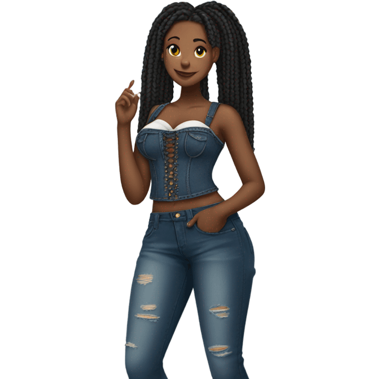 Black girl with braids posing full body jeans corset top emoji