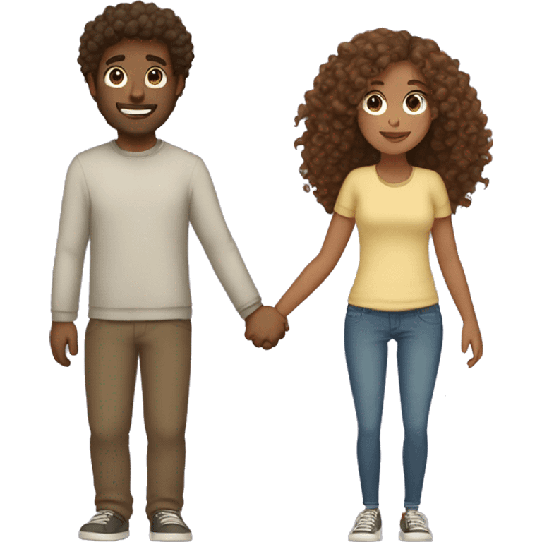 boyfriend with curly hair holding hands with girlfriend with brown hair  emoji