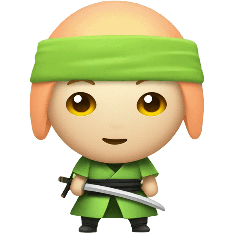 Peach man with short lime green hair with three samurai swords. emoji