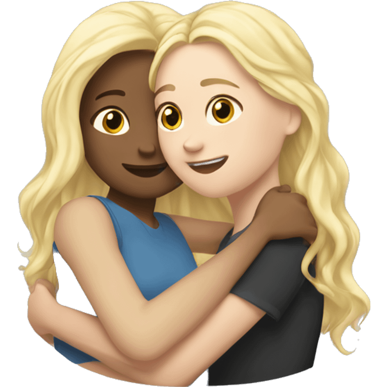 wavy brown hair white girl hugging blonde hair girl emoji