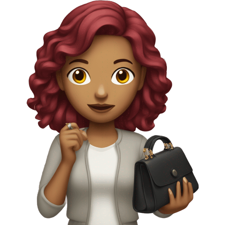 girl with burgundy hair holding purse in her hand emoji