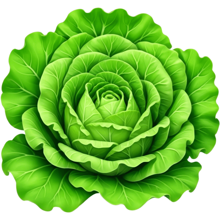 Cinematic crisp green lettuce, fresh and leafy, slightly curled edges, detailed textures, vibrant and refreshing, ultra-realistic and inviting. emoji