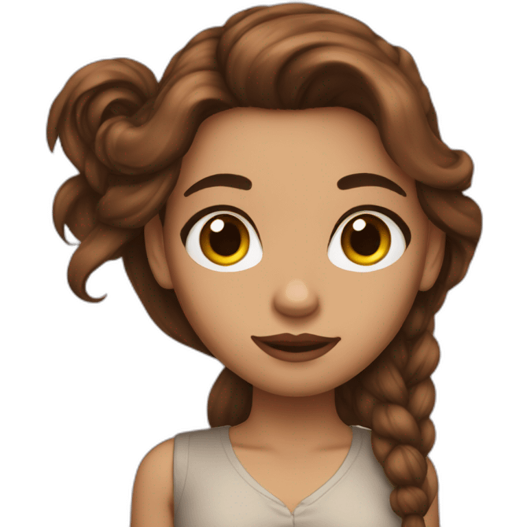 A long brown haired girl with Little makeup emoji