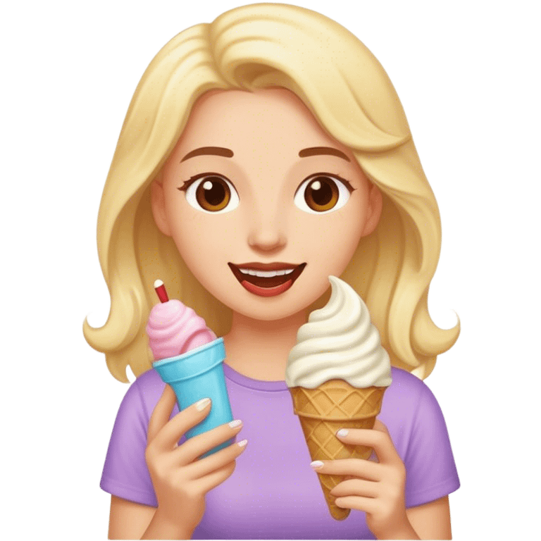 happy woman eating icecream while on her phone emoji