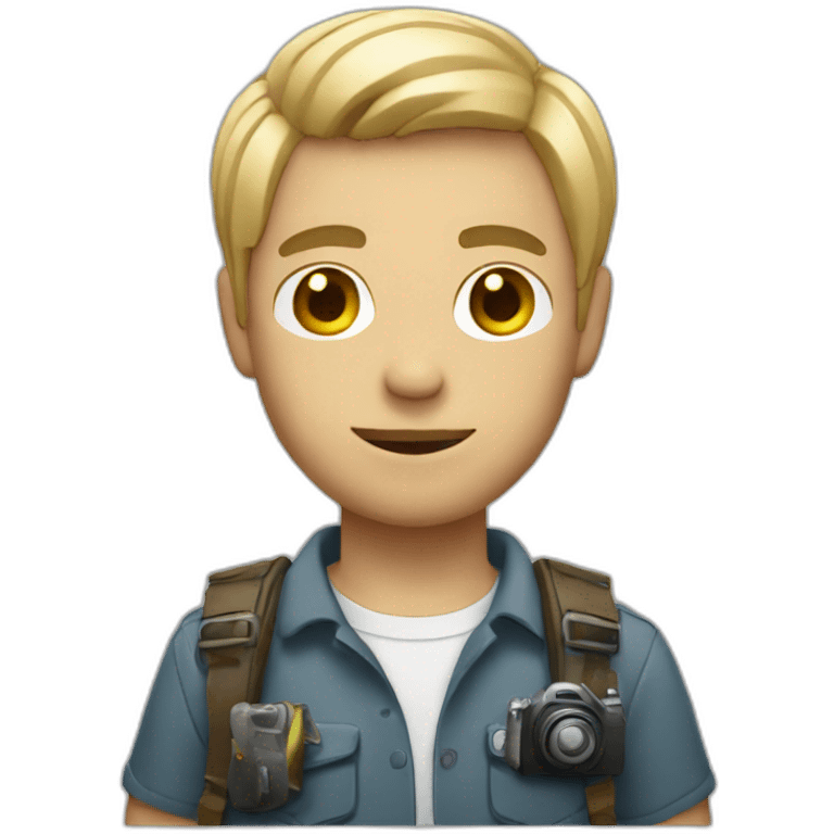 Guy with dirt blonde middle part holding a camera emoji