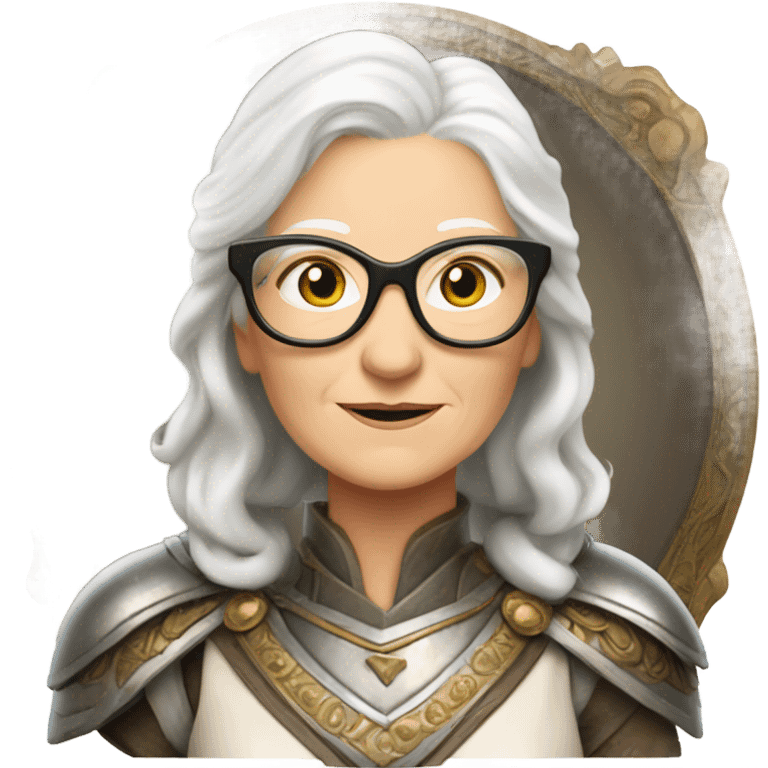 Beautiful White 70 year old white lady Warrior Princess with glasses and armour  emoji