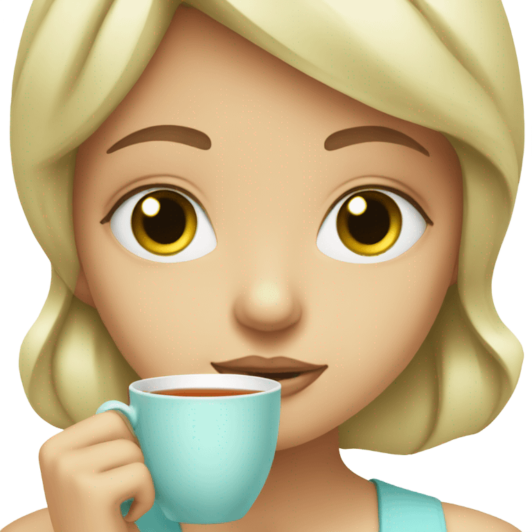 Girl sipping tea green eyes emoji