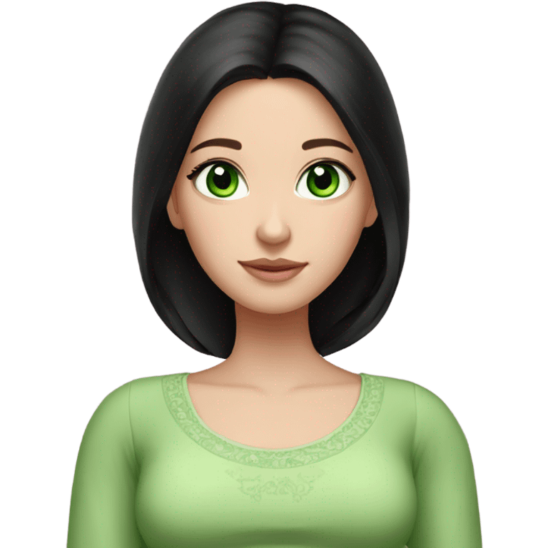 Beautiful Russian girl green eyes very long black hair pink clothes pregnant emoji