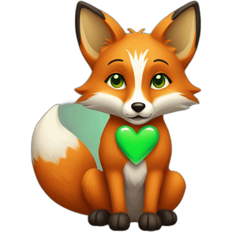 Fox with a green heart in his paws emoji