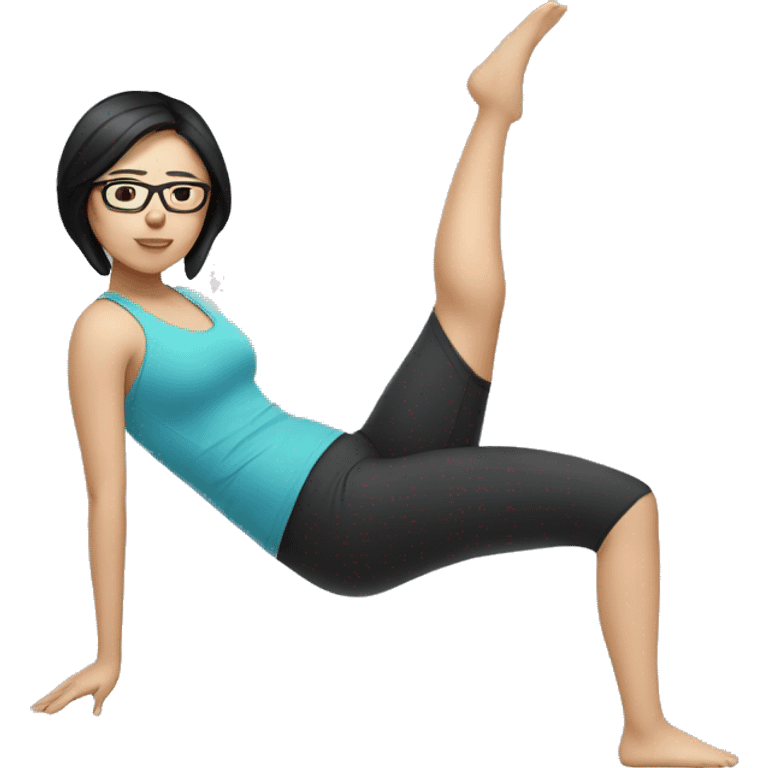 Chinese woman with glasses and black medium hair doing pilates emoji