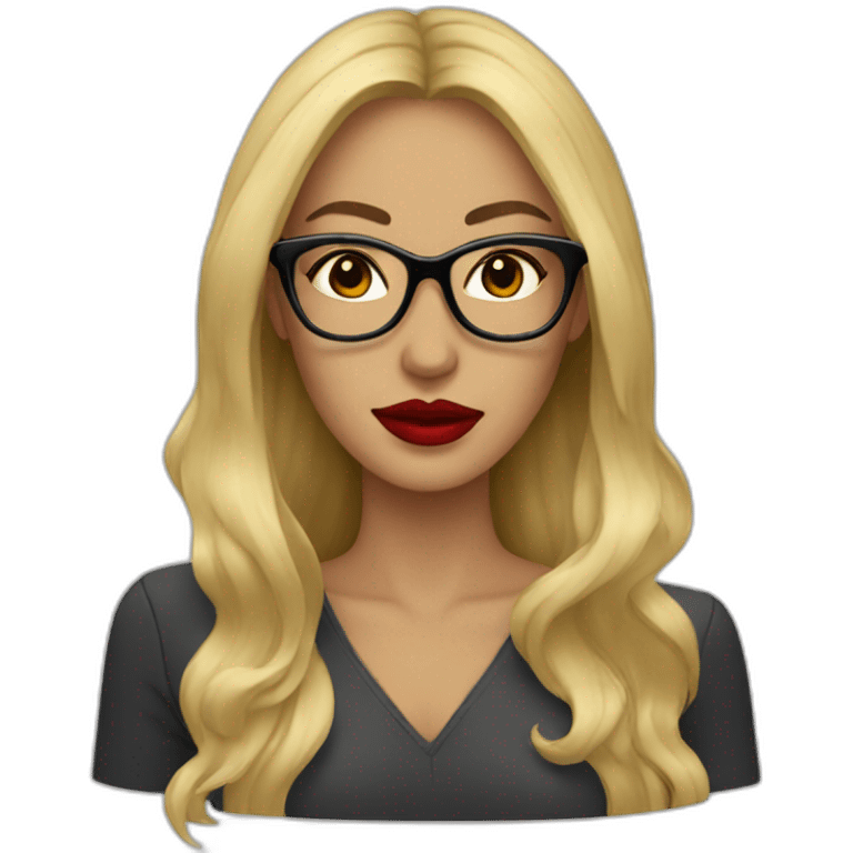 woman, big blonde long hair, black glasses, red lipstick emoji