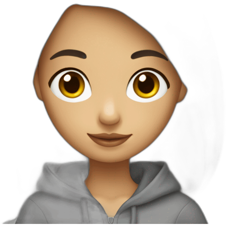 Niña pelo largo marrón con sudadera gris emoji